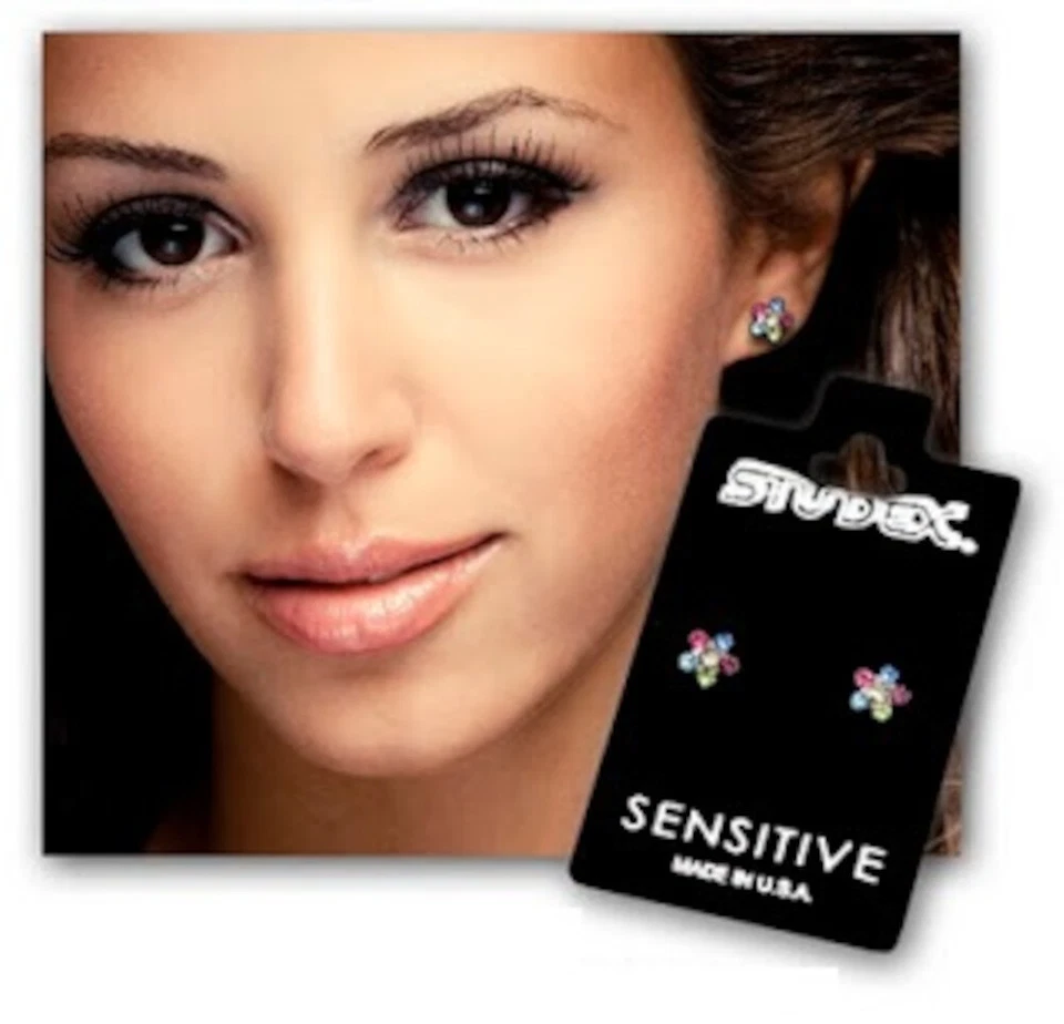 Pendientes Studex Sensitive redondos blancos imitación perlas chapados en oro - Talla a elegir Foto 2 de 2