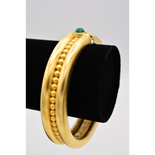 Givenchy Vintage Cabochon Armreif Armband Grün Kristall Grob Gebürstet Gold Bin6 - Bild 5 von 12
