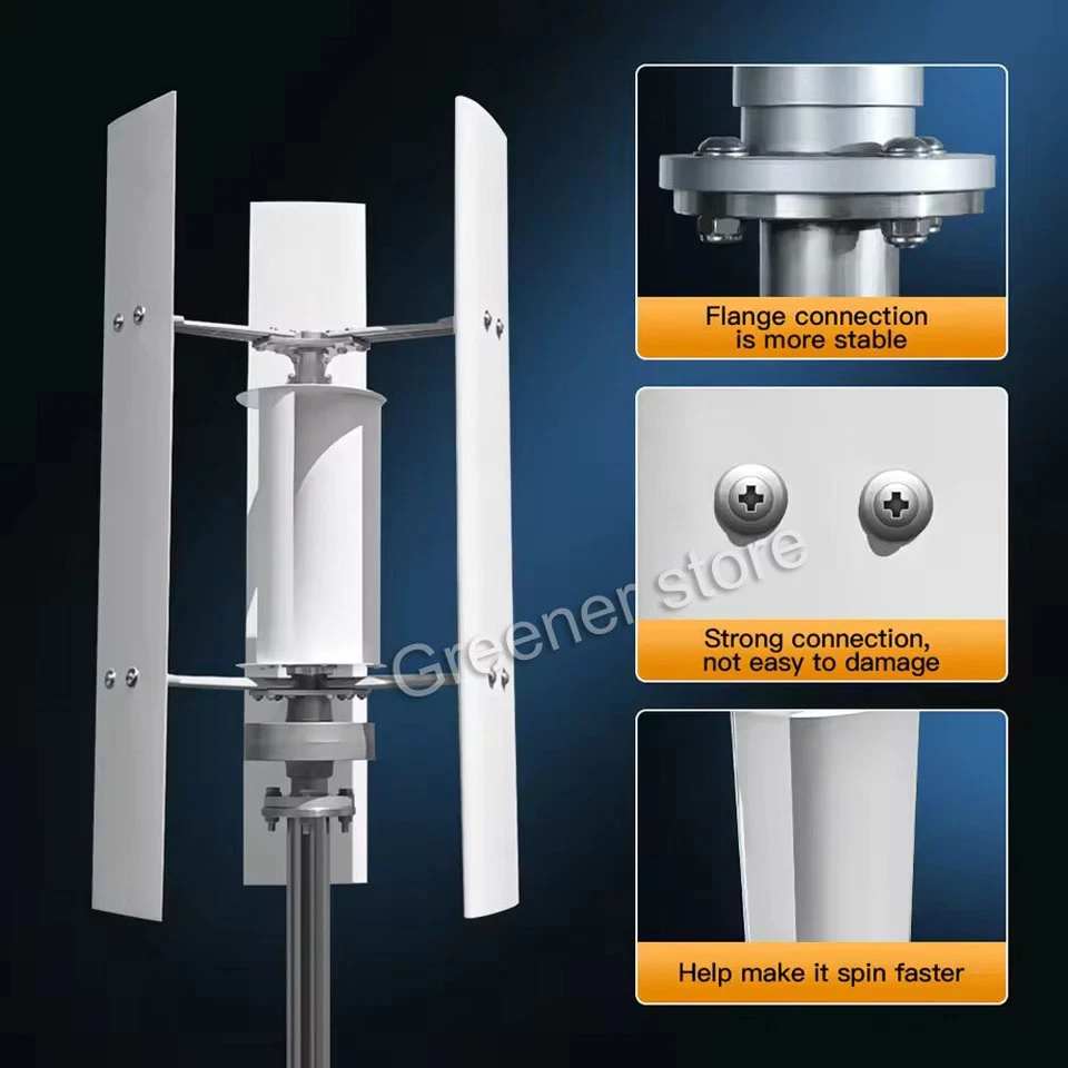 3KW 12V 24V 48V Vertical Axis Wind Turbine Generator 3 Blades Charge Controller - Image 4 of 4
