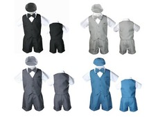 New Gray Black Teal Infant Boy Toddler Formal Vest shorts Hat Suit Outfits