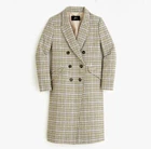 J.CREW LONG DOUBLE-BREASTED TOPCOAT IN PLAID SIZE 10 WARM CARAMEL IVORY AB908