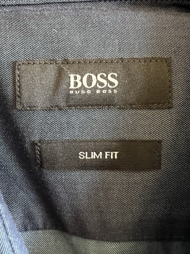 NWT Hugo Boss Men's Ronny Slim Fit All Cotton Twill Fabric Dress Shirt Dark Blue - Picture 2 of 8