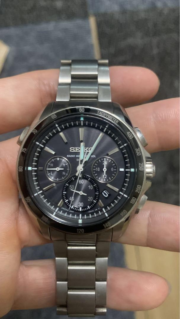 Seiko Brights Solar Titanium Chronograph 8B82 Black Dial Lightweight Watch