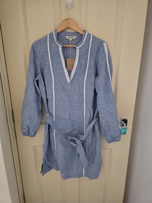 Boden Embroidery Cleo Linen Tie Waist Dress Size 14R | eBay UK