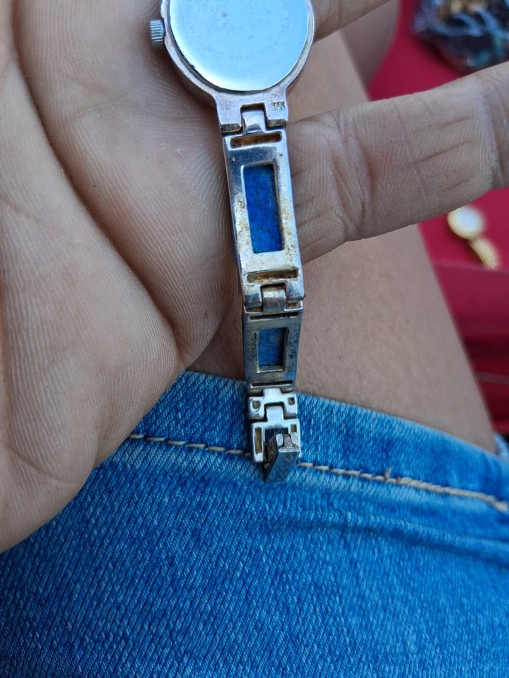 Reloj de cuarzo para mujer Aria lapislázuli de plata de ley  Foto 3 de 4