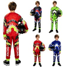 Kids Boys Biking Jersey Round Neck Off-Road Suit Long Sleeve Motorcycle Outfit