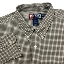 Vintage Chaps Ralph Lauren Button Down Shirt Men's XL Beige Navy Check Preppy
