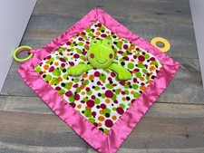 Mary Meyer Baby Frog Lovey Security Blanket Green Hot Pink Dots Satin Teether