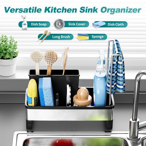 Stainless Steel Sink Caddy, Sponge Holder for Kitchen Sink with Brush Holder ... - Picture 2 of 8