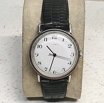 1979 Men's 35mm Timex Mercury Watch - White Dial Silver Tone Mechanical Handwind