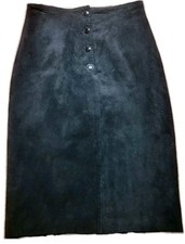 VTG Ungaro Ter Black Suede Pencil Midi Skirt 27" W Size 10 / 44