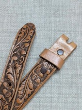 vintage TOOLED buckle belt ACORNS handcrafted 32 cowhide leather WESTERN brown