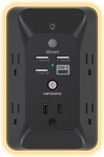 Black Outlet Extender Night Light HANYCONY Multi Plug Outlet,USB Wall Charger