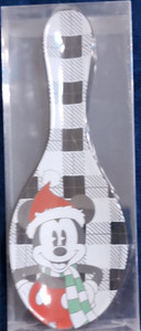 Disney Mickey Mouse Christmas Plaid Spoon Rest White Black Red Green