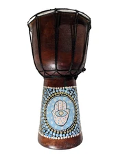 African Wooden Drum Standard 6” Drumhead 11.5” High Hand Painted