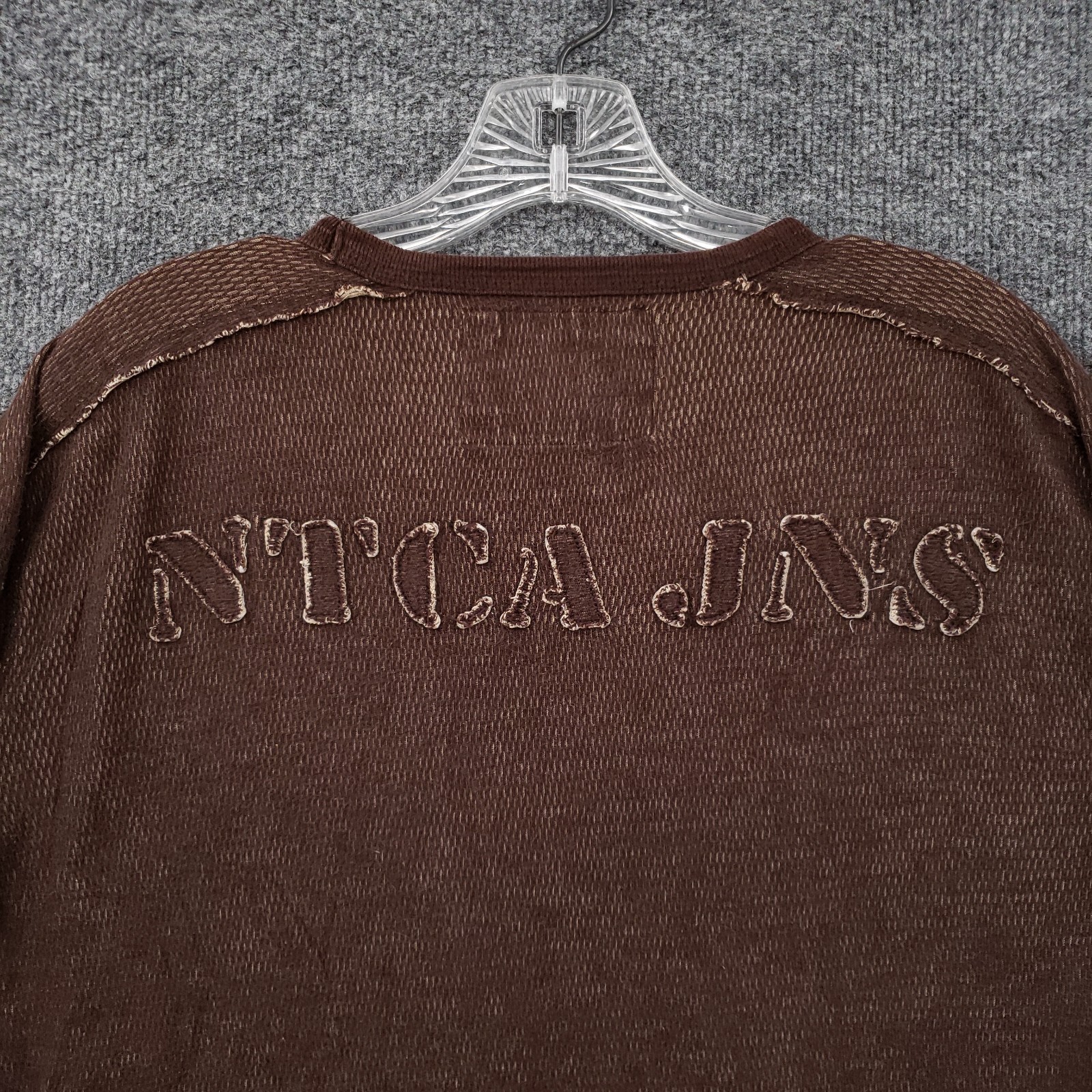 VINTAGE Nautica Jeans Co T Shirt Mens M Medium Brown Long Sleeve Crew Neck Y2K