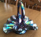 Vintage Fenton Amethyst Iridescent Purple Carnival Glass Basket Signed
