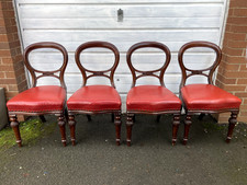 Set of 4 very sturdy Early Victorian Mahogany Dining Chairs. Red leather seats.
