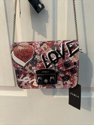 NWT FURLA White Multi Graffiti Leather Mini Metropolis CrossBody