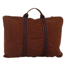 HERMES Fourre ToutPorte Documents Business Bag Canvas Brown Navy Auth nb456