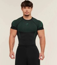 LARGE - Gymshark Onyx 5.0 Seamless T-Shirt - Black/Lift Green - NEW