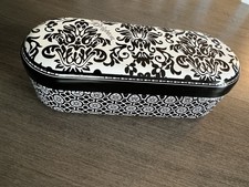 Brighton Eyeglasses Sunglasses Case Only Metal Tin Damask Black White Scroll 6"