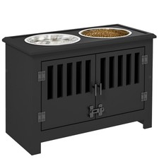 Black Elevated Pet Feeder Cabinet with Double Bowls and 37L Storage for Large
