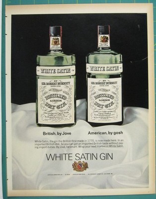 Print Ad White Satin Gin British Jove American Gosh Vintage 1960s Cocktail Bar