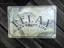 Relax and Enjoy Life Sign Vintage Tropical Beach Decor - Palm Leaf Art - 12x8 in
