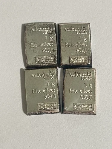 4 PURE SOLID .999 VALCAMBI SILVER BARS 1 GRAM EACH GM BULLION PRECIOUS METAL 4gm