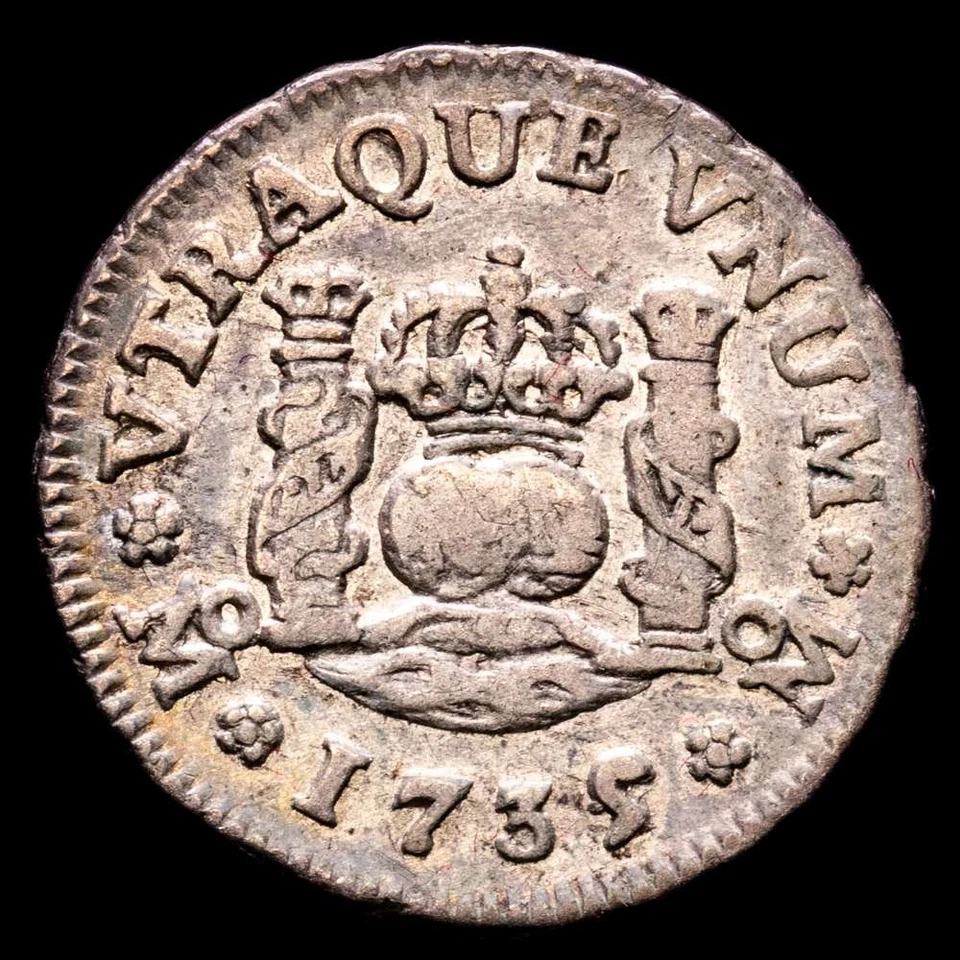 Felipe V 1/2 реальный (1,63 грамма) 1735/4 Мексика MF CAL-253 MBC + - Изображение 2 из 3