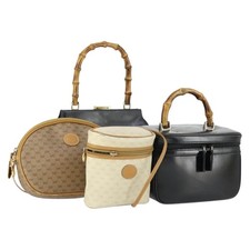 GUCCI Micro GG Supreme Shoulder Bag PVC Leather 4 Set Beige Black Auth mr1844