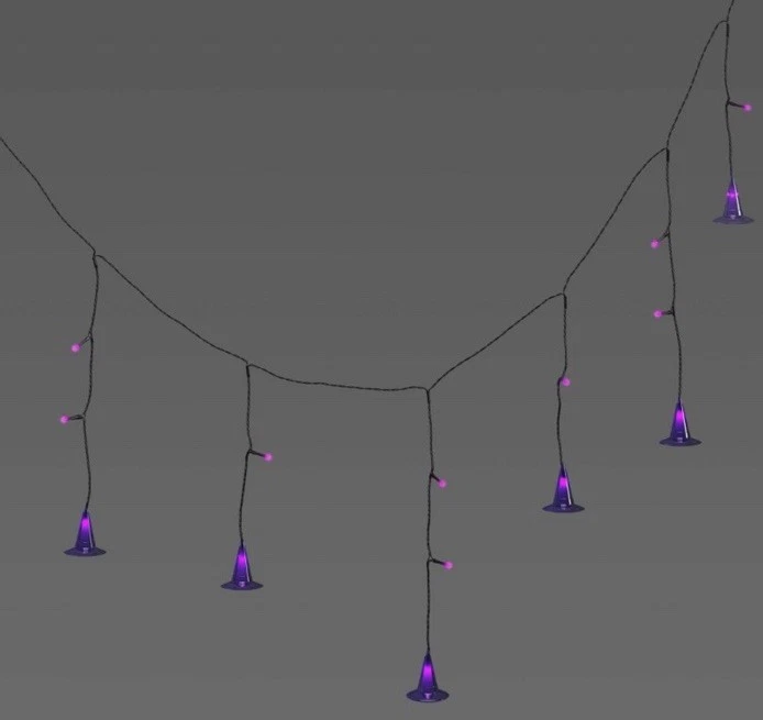 Hyde & Eek 20 Ct Witch Plastic Hats Purple LED String Lights  Halloween 2025 - Image 2 of 2
