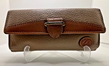 Vtg Liz Claiborne Leather  Trifold Wallet Tan/Brown Kisslock Some Wear