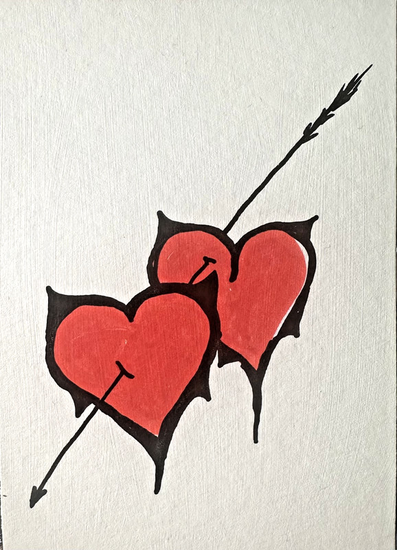 ACEO Original Abstract Acrylic Painting "Dripping Love Hearts"