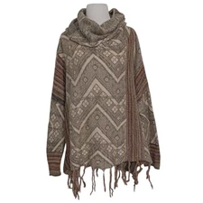 Free People Be the One Poncho Sweater Womens Size Medium Beige Wool Blend