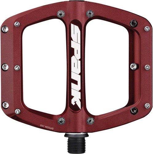 Spank Spoon 110 Platform Pedals 9/16" Concave Alloy Body Replaceable Pins, Red - Picture 2 of 6
