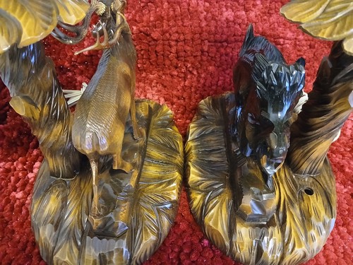 Vintage Germany Black Forest Hand Carved Elk & Boar(2)Lamps Read Description - Picture 19 of 23