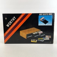 VTG Cassette Tape Holder Storage Case 3 Drawer Holds 33 Tapes Faux Wood NOS