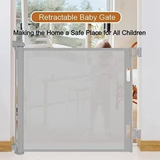 Retractable Safety Baby Gate Gray | 55" Wide | 34'' Tall | IndoorOutdoorStairs