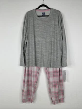 MUK LUKS Rib Knit Jogger Lounge Set Womens Plus Size 2X Gray Plaid NEW