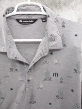 Travis Mathew Polo Shirt Mens Large Gray Cactus Desert Graphic Print Golf Casual