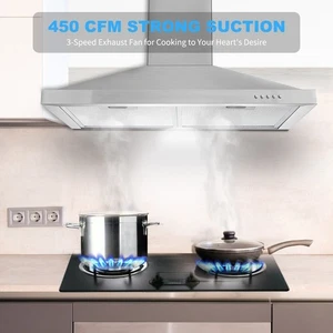 30 inch Wall Mounted Range Hood en acier inoxydable style cheminée 450CFM 3 Vitesse
