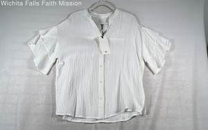 Joh. Women's White Cotton Gauze Short Sleeve Button Down Shirt Sz L NWT