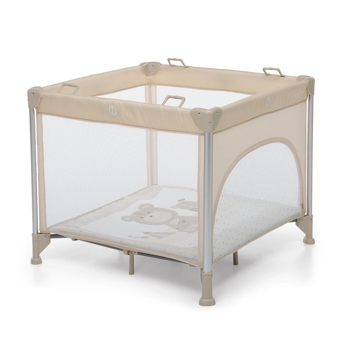Box Pieghevole Per Bambini 130x130 Cm | Recinto Sicuro Con Rete | Centro Attività Per Neonati (Beige)