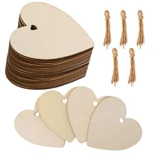 50-Pack Paintable Blank Natural Heart Hanging Wood Slices for Kids DIY Art Cr...
