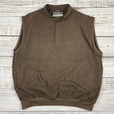 Zero Restriction Golf Vest Mens M Brown Houndstooth Microsuede 1/4 Snap USA Made