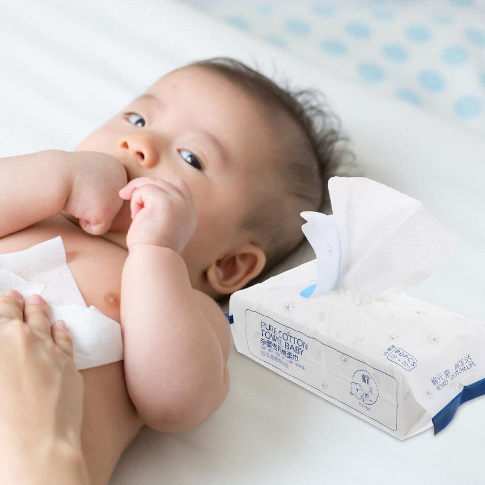 80 Pcs Cotton Dry Wipes Baby Disposable Face Towel Washing Tissue eBay