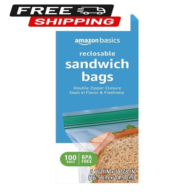 Amazon Basics Reclosable Sandwich Double Zipper Storage Bags,100 Count,Pack of 1