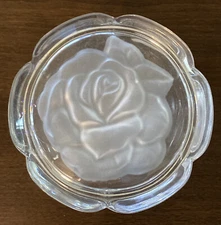 Vintage Crystal Candy Trinket Jewelry Dish With Etched Rose on the Lid